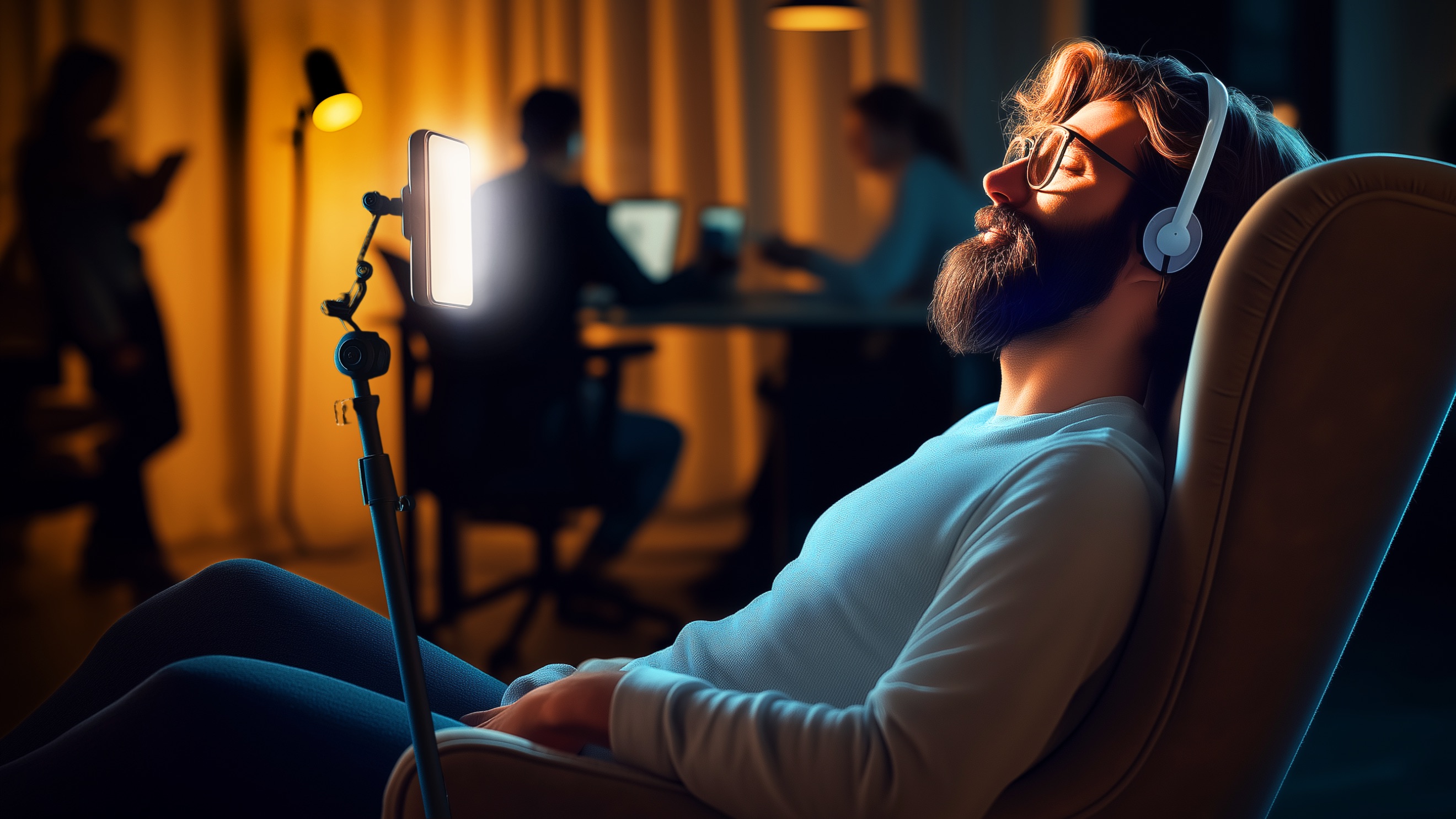 Person with headphones and eyes closed